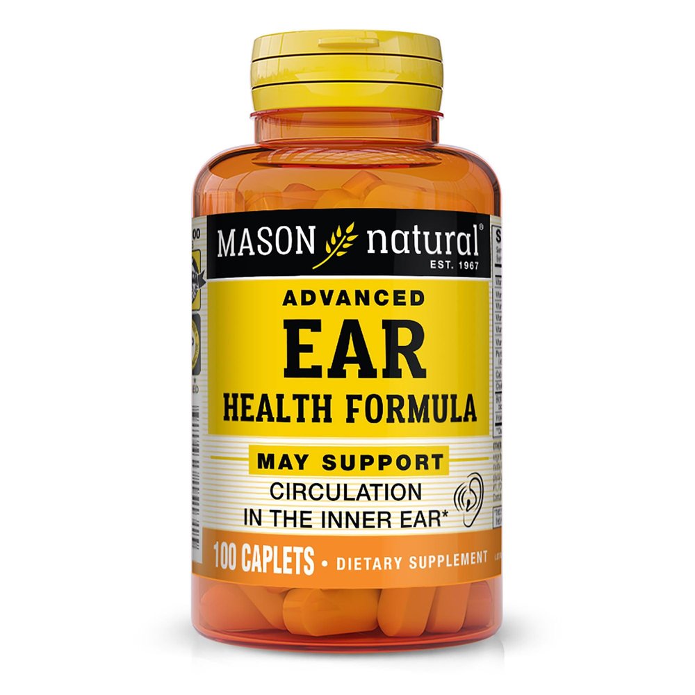 MASON NATURAL Advanced Ear Health, 33 Day Supply, Supports Normal Circulation in The Inner Ear & Ringing, 100 Caplets