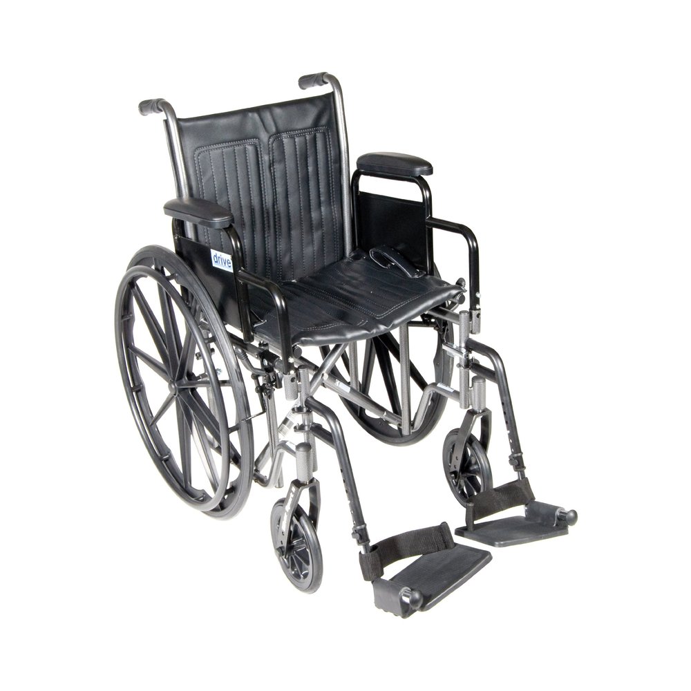 Drive Medical Silver Sport 2 Transport Wheelchair with Detachable Desk Arms and Swing-Away Footrests, Silver Vein