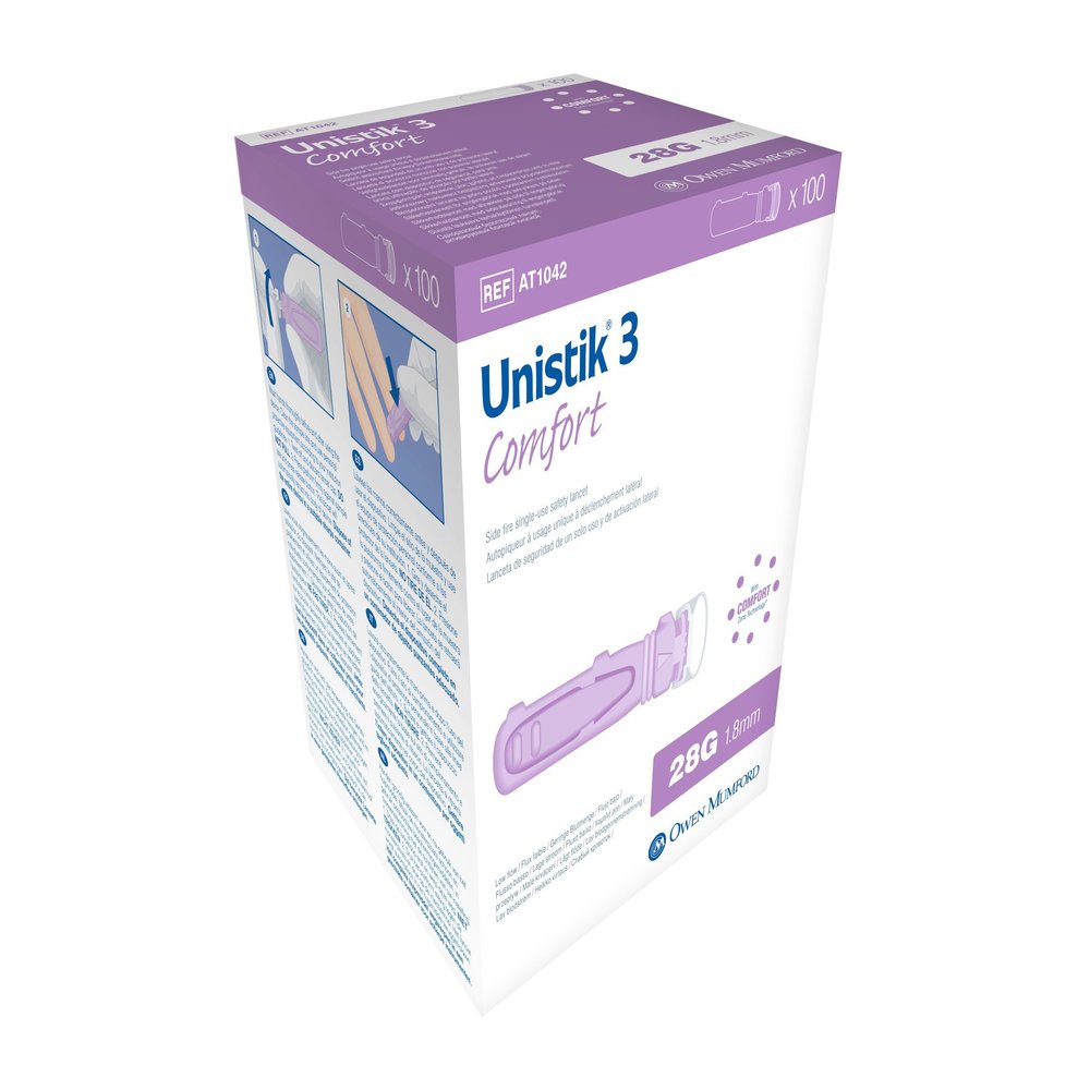 Owen Mumford Unistik 3 Safety Lancets (28G), 100 Count
