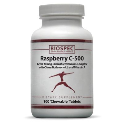 BIOSPEC NUTRITIONALS Raspberry C-500  Chewable Immune and Antioxidant Support - Vitamin C, Vitamin A, and Citrus Bioflavonoids