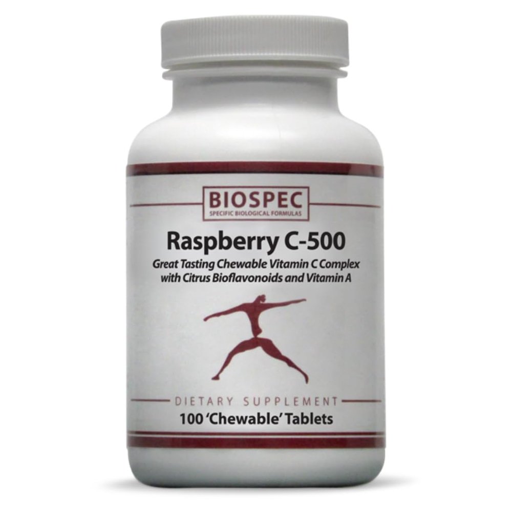BIOSPEC NUTRITIONALS Raspberry C-500 Chewable Immune and Antioxidant Support - Vitamin C, Vitamin A, and Citrus Bioflavonoids
