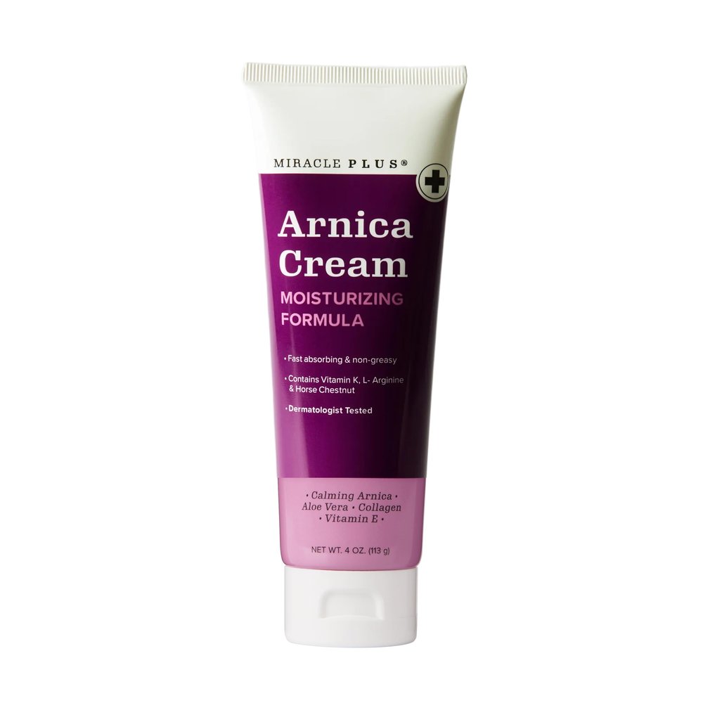 Miracle Plus Arnica Cream Bruise Relief Lotion For Bruising And Swelling On Skin | Arnica Montana Extra Strength Vitamin K Cream | Moisturizing Formula Skin Care Gel With Horse Chestnut, 4 Fl Oz