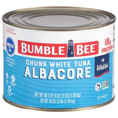 Bumble Bee Chunk White Albacore Tuna in Water, 66.5 oz Bulk Food Service Can - Wild Caught Tuna - 20g Protein per Serving, High in Omega-3s - Non-GMO Project Verified, Gluten Free, Kosher