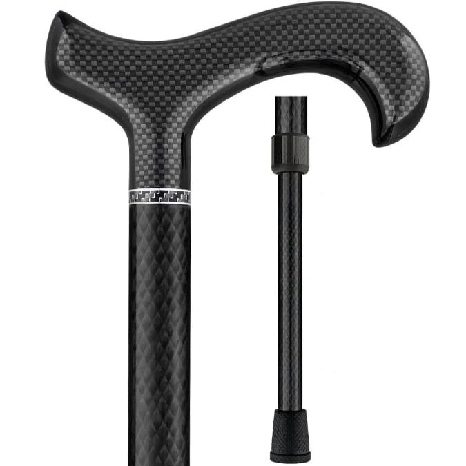 Royal RC Canes Black Carbon Fiber Derby Walking Cane - Triple Wound Adjustable Cane for Men and Women Lightweight Walking Stick for Hiking and Travel