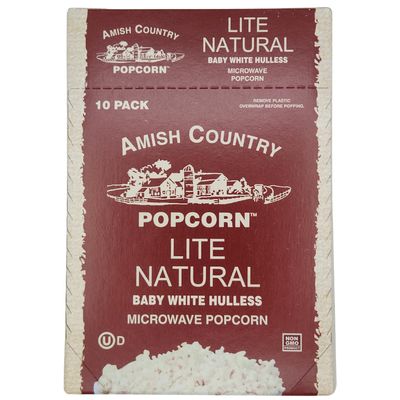 Amish Country Popcorn | Old Fashioned Microwave Popcorn | 10 Bags Lite Natural White Hulless | Non-GMO, Gluten Free, Microwaveable and Kosher (10 Bags)