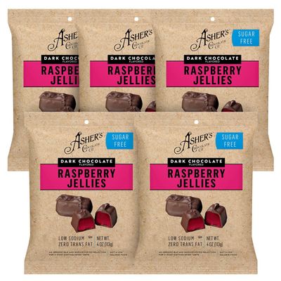 Asher's Chocolates, Sugar Free Dark Chocolate Raspberry Jellies, Diabetic Friendly Chocolate, Small Batches of Kosher Chocolate, Family Owned Since 1892 (5 Bags, Dark Chocolate Raspberry)