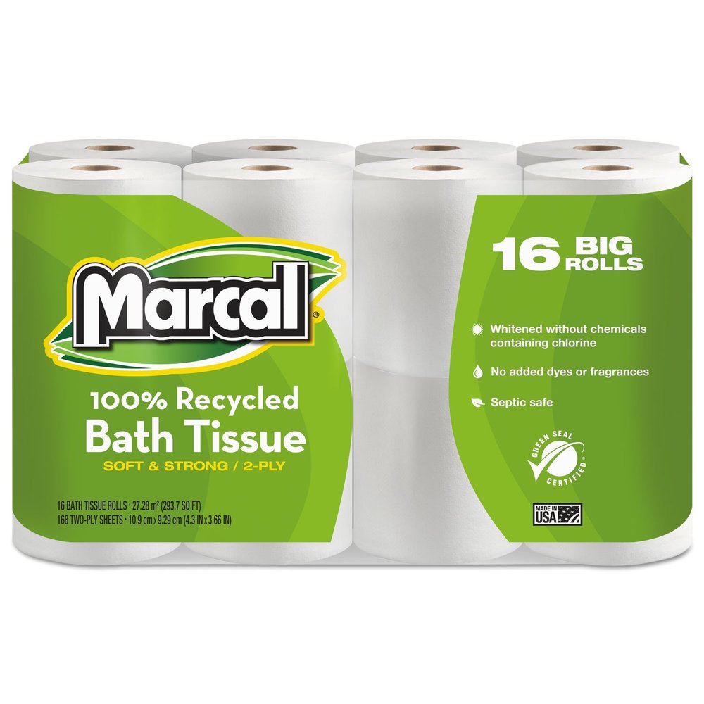 100% Recycled Two-Ply Bath Tissue, Septic Safe, White, 168 Sheets/Roll, 96 Rolls/Carton