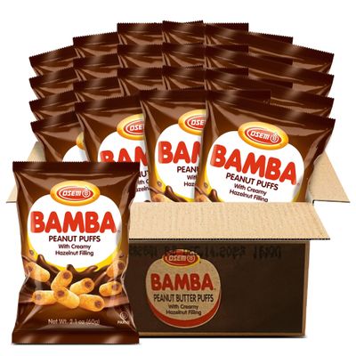 Bamba Hazelnut Cream Peanut Butter Snacks All Natural Peanut Butter PB Corn Puffs, 2.1oz Bag (Pack of 20)
