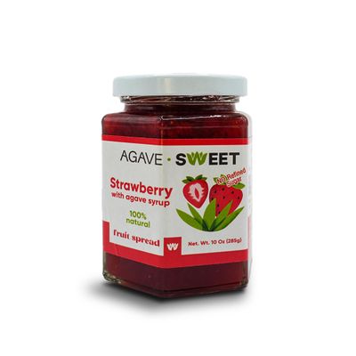 Agave Sweet Strawberry Fruit Spread Sweetened with Agave Syrup | No Sugar Organic Strawberry Jam | No Preservatives, Vegan-Friendly | 10 oz Recyclable Glass Jar