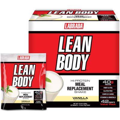 Labrada Lean Body MRP All-In-One Vanilla Meal Replacement Shake, 40g Protein, Whey Blend, 8g Healthy Fats EFA's & Fiber, 22 Vitamins and Minerals, No artificial color, Gluten Free, (42 Packets)