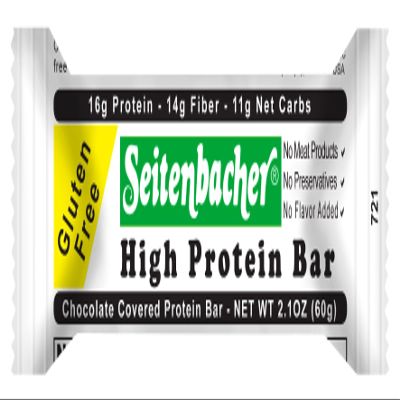 Seitenbacher Chocolate Covered Protein Bar 16g of protein, 14g of fiber, hazelnuts, 2.1 Ounce (Pack of 12)