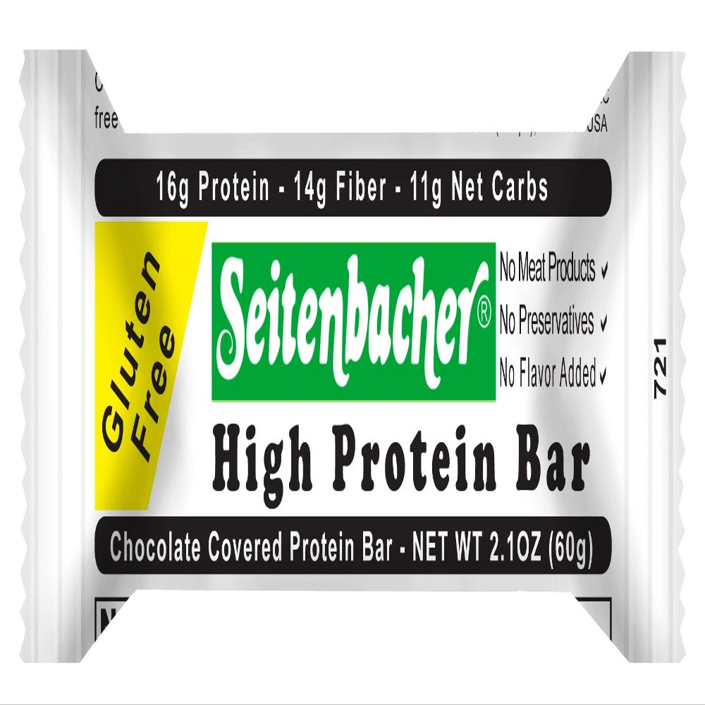 Seitenbacher Chocolate Covered Protein Bar 16g of protein, 14g of fiber, hazelnuts, 2.1 Ounce (Pack of 12)