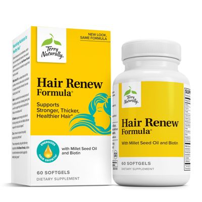 Terry Naturally Hair Renew Formula - Healthy Hair Growth Supplement with Biotin B Vitamins & Zinc - Millet Seed Oil for Keratin Production Support & Stronger, More Radiant Strands - 60 Softgels