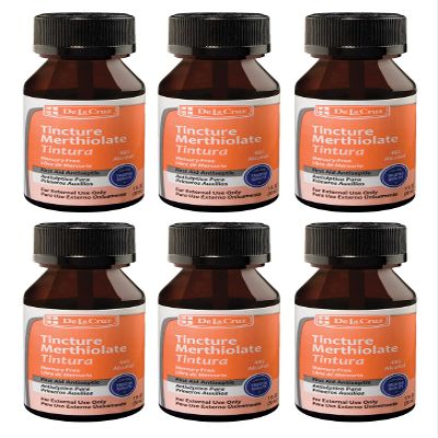 De La Cruz Merthiolate Tincture Antiseptic - First Aid for Minor Cuts, Scrapes and Burns - Mercury-Free Formula Safe for The Entire Family (6 Bottles)