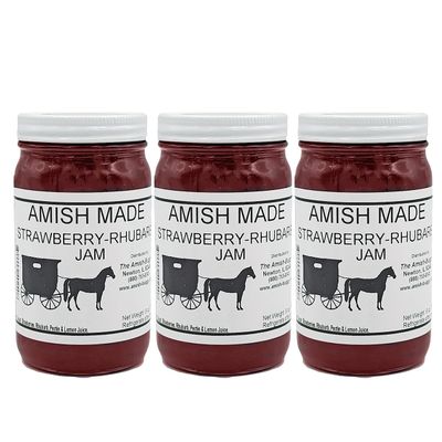 Amish Jam Strawberry Rhubarb - 8 Oz Set of 3 Jars