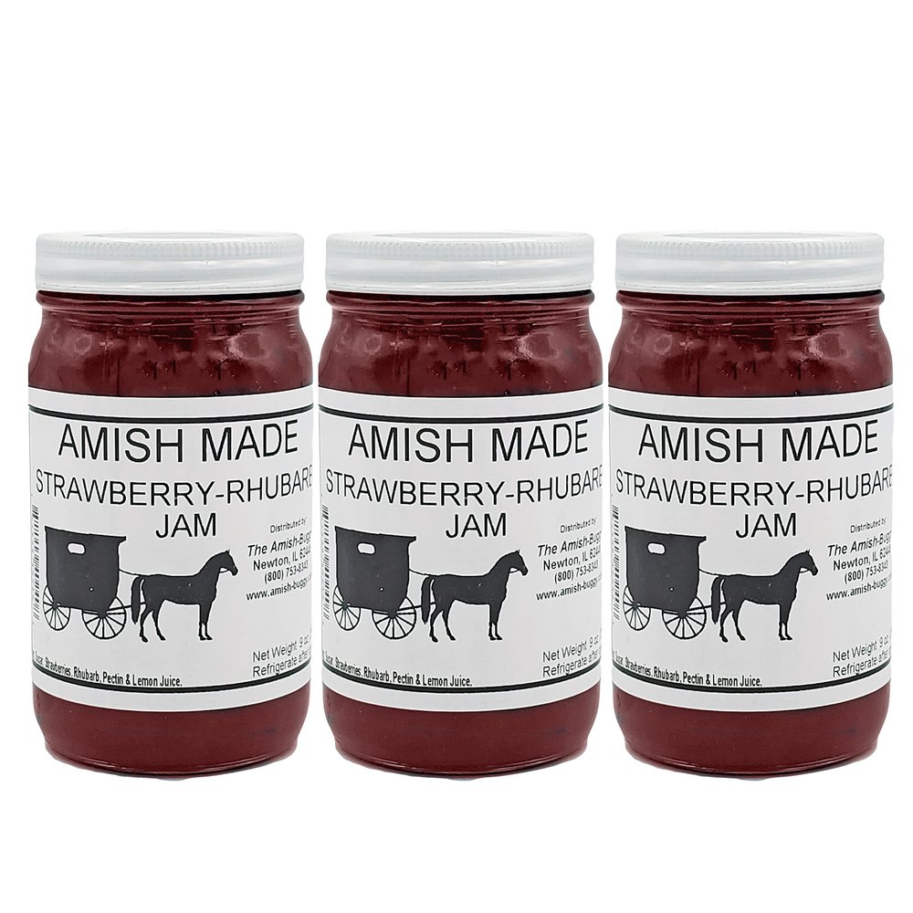 Amish Jam Strawberry Rhubarb - 8 Oz Set of 3 Jars