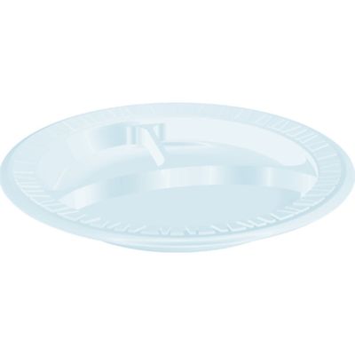 10.25" Foam Plastic Round Plates 3 Compartments 125/Pack in White