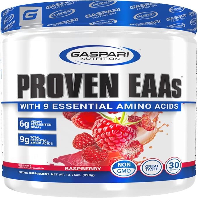 Gaspari Nutrition Proven EAAs, Vegan Fermented EAAs, Enhances Recovery & Replenishes Electrolytes, Non GMO (30 Servings, Raspberry)