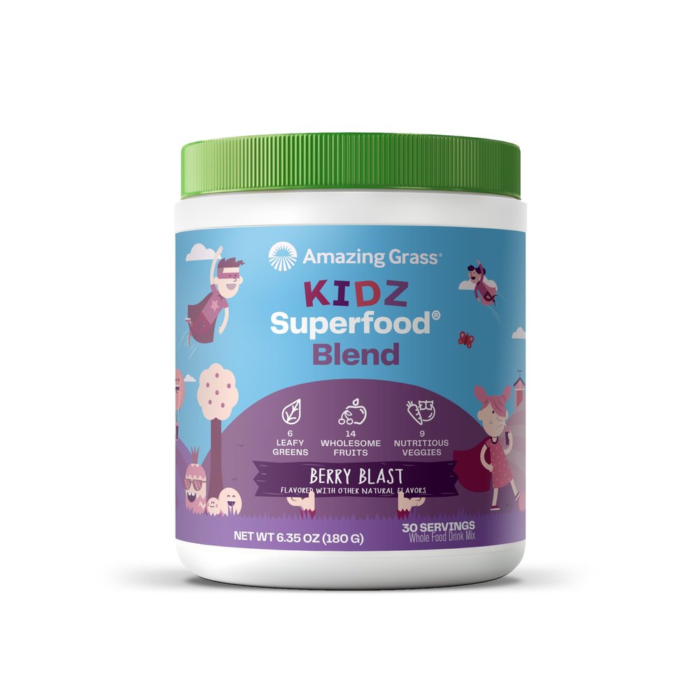 Amazing Grass Kidz Superfood: Organic Greens, Fruits, Veggies, Beet Root Powder & Probiotics for Healthy Kids, Berry Blast, 30 Servings