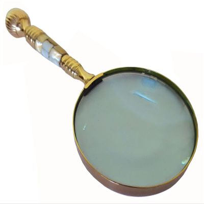 Huge Victorian Style Brass & Mother-of-pearl 4" lens Magnifying Glass. Very Beautiful.