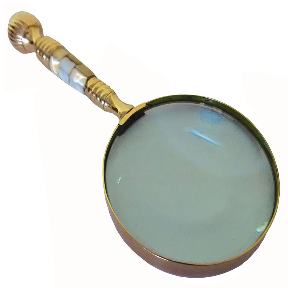 Huge Victorian Style Brass & Mother-of-pearl 4" lens Magnifying Glass. Very Beautiful.