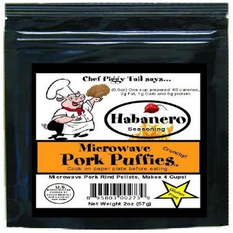 Chef Piggy Tail Microwave Pork Puffies Pork Rinds, Habanero, 2 Ounce