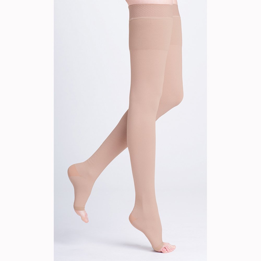 500 Natural Rubber 30-40 mmHg Open Toe Unisex Thigh High Sock with Grip-Top Size: M3