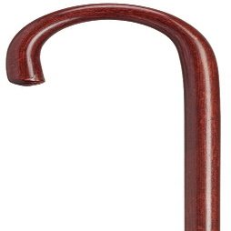 Walking Cane - Mahogany Round nose crook handle hospital cane, ash wood, 1" diameter shaft, 36" long w/rubber tip. Extra sturdy. Available in five colors.