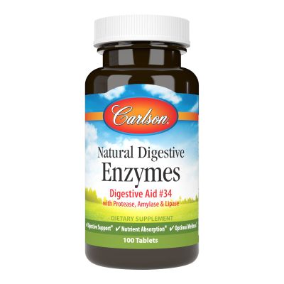 Carlson - Natural Digestive Enzymes, Digestive Aid #34 with Protease, Amylase & Lipase, Digestive Support, Nutrient Absorption & Optimal Wellness, 100 Tablets