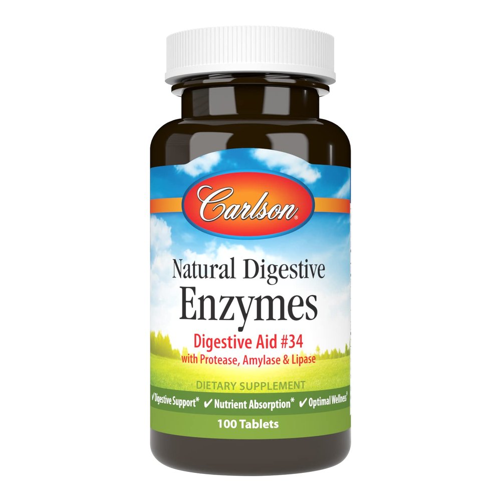 Carlson - Natural Digestive Enzymes, Digestive Aid #34 with Protease, Amylase & Lipase, Digestive Support, Nutrient Absorption & Optimal Wellness, 100 Tablets