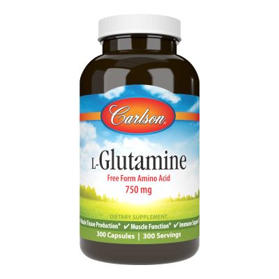 Carlson - L-Glutamine, Free-Form Amino Acid, 750 mg, Muscle Tissue Production, 300 Capsules