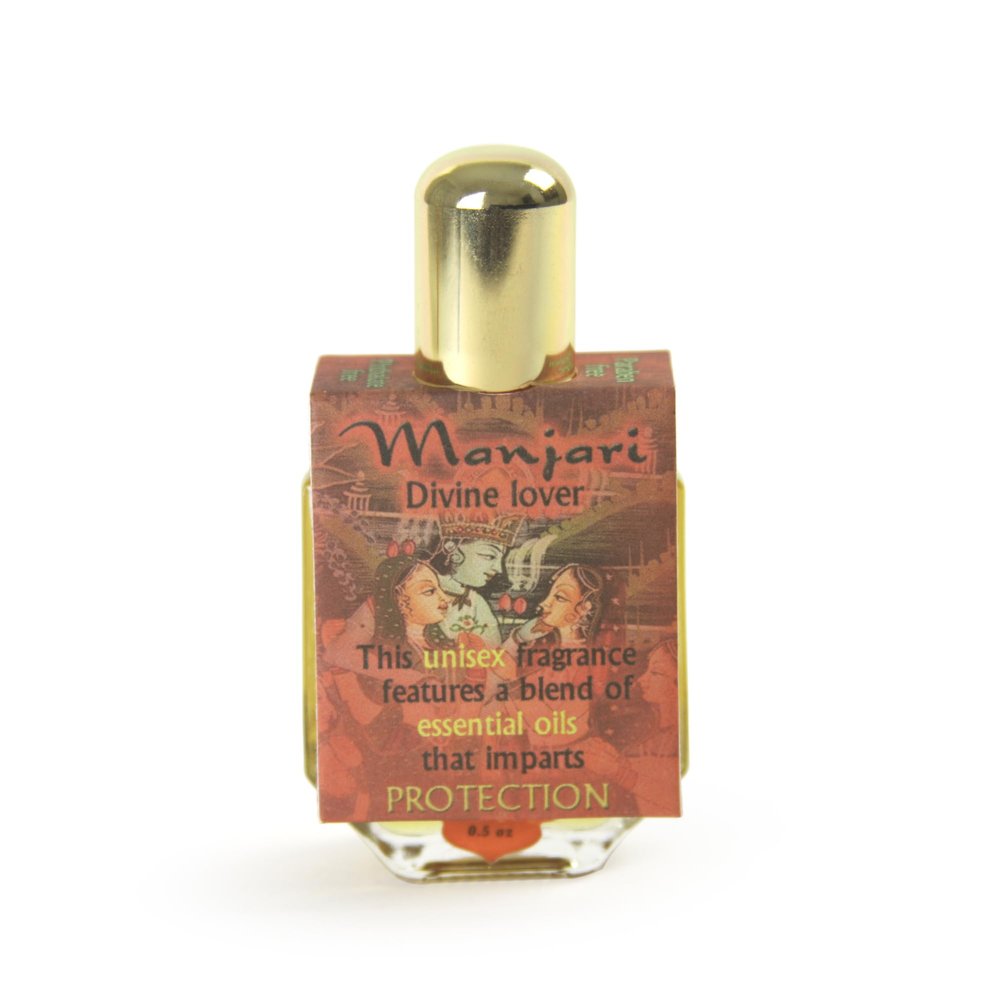 Manjari Perfume Oil For Protection A Blend of Oils and Herbal Botanicals Citrus notes of lime mingle with aromatic rose, saffron and neroli. The dry down features woody amber, patchouli and musk 0.5oz
