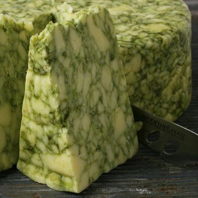 Ford Farm Sage Derby Cheese, Whole Wheel 9 lbs, Traditional English Cheese, Mild Flavor with Bright Sage Infusion, Perfect for Cheese Boards, Gourmet Cooking, and Pairing with Burgundy Wines
