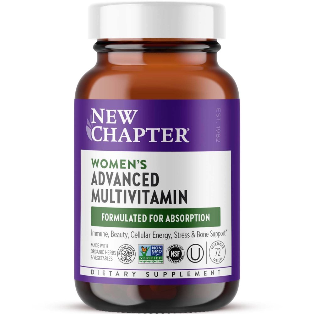 New Chapter Women's Multivitamin Advanced Formula for Stress, Bone, Immune, Beauty & Energy Support, Higher Levels of Whole-Food Fermented Essential Nutrients for Women + Iron + Vitamin D3, 72 Count