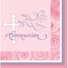 16-Count Paper Beverage Napkins, Communion, Pink Cross Faithful Dove view 1