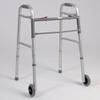 Walking Aid - 1 inch Tubbing, Dual Button folding walker, With 5 inch wheels Weight capacity of 250 lb.