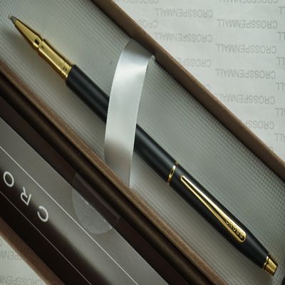 Cross Century Spire Silhouette Satin Matte Black with 23KT Gold Appointments Rollerball (Rolling Ball) Pen