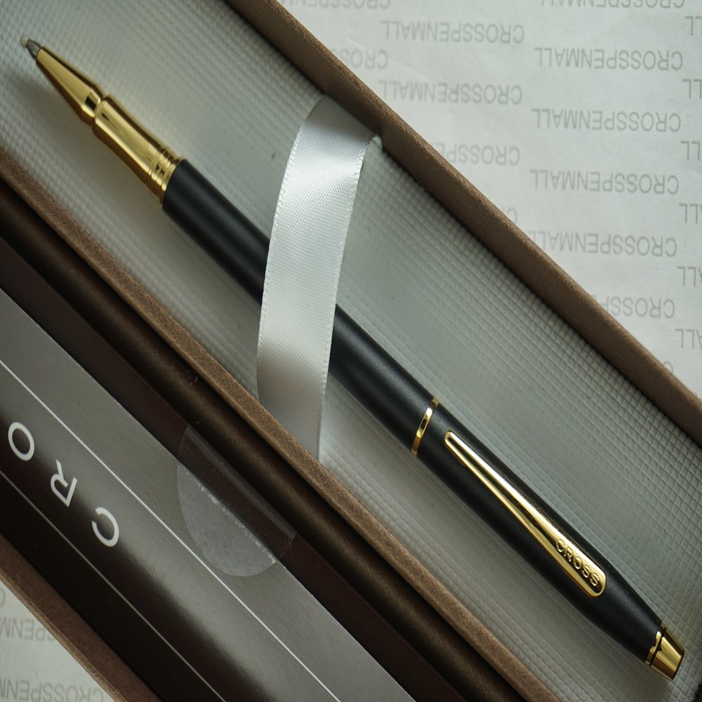 Cross Century Spire Silhouette Satin Matte Black with 23KT Gold Appointments Rollerball (Rolling Ball) Pen