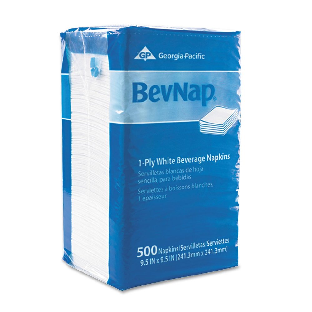 Georgia Pacific 96019 Beverage Napkins, Single-Ply, 9 1/2 x 9 1/2, White, 4000/Carton