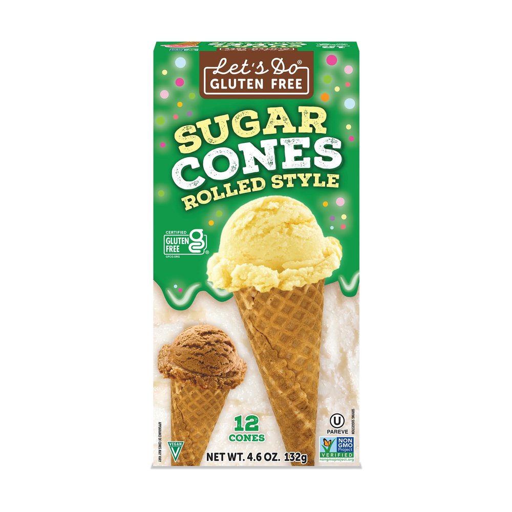 Let's Do Gluten Free Rolled Style Ice Cream Sugar Cones - Waffle Cones for Ice Cream, Non-GMO - 4.6 Oz (Pack of 12)