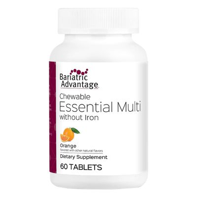 Bariatric Advantage Chewable Essential Multivitamin Without Iron - 200 DV of Key Nutrients - Trace Mineral Support* - Multivitamins for Bariatric Patients - Orange - 60 Count