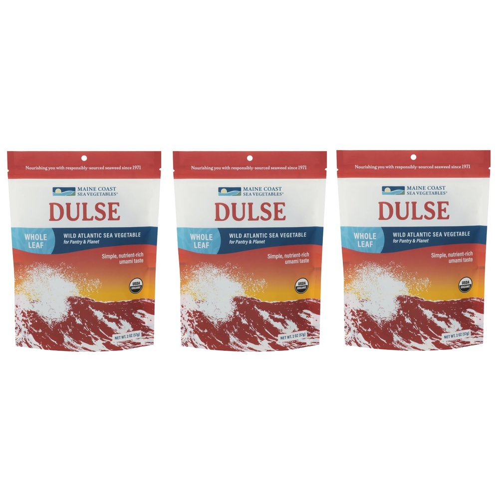 Maine Coast Sea Vegetables Organic Dulse Whole Leaf Bag | Nutritious Food & Seaweed Snacks | Rich in Iodine | North Atlantic Harvest | Great for Salads, Soup, Smoothies | 2 Oz (Pack Of 3)