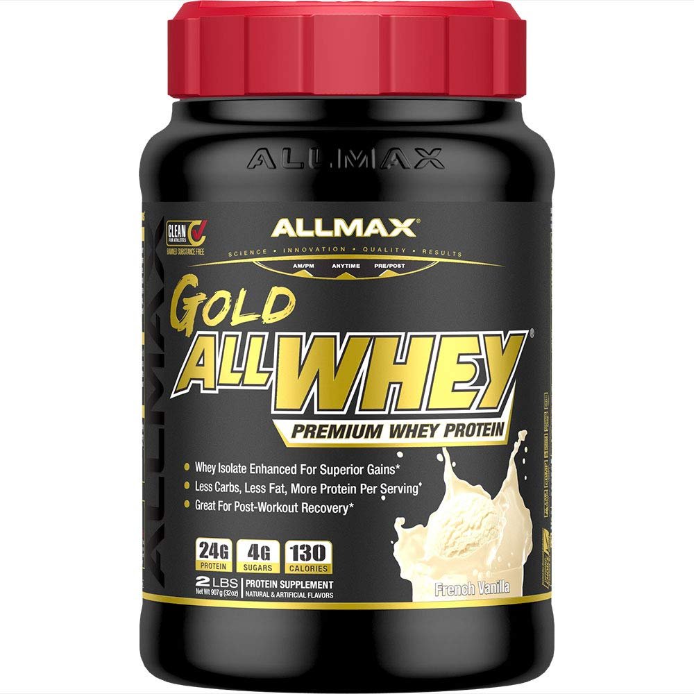 AllMax Nutrition Gold AllWhey Whey Protein Powder  24g Protein Per Scoop  Gluten Free, Low Carb & Low Sugar (2 Pound, French Vanilla)