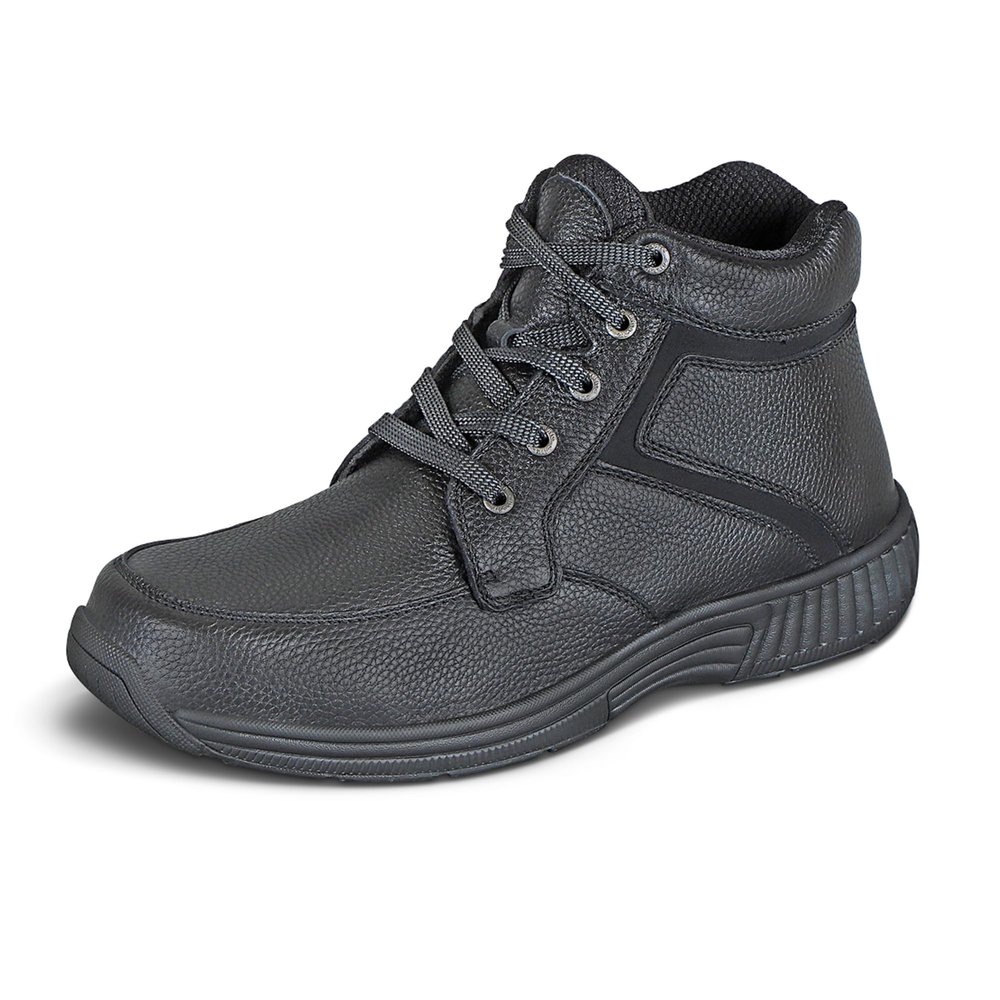 Orthofeet Men's Orthopedic Black Leather Highline Lace-Up Boots, Size 8