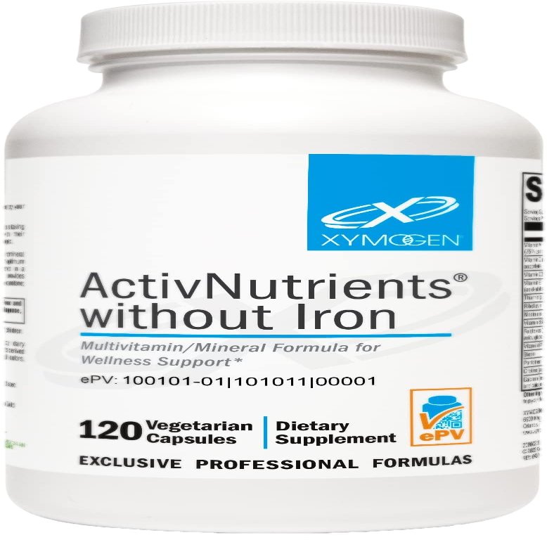 XYMOGEN ActivNutrients Without Iron - Multivitamin Multimineral for Wellness, Immune, Energy and Mood Support - Chelated Minerals + Active B Vitamins with Folate (120 Capsules)