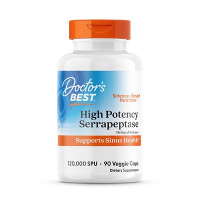 Doctors Best High Potency Serrapeptase, Supports Sinus Health 120,000 SPU, Non-GMO, Vegan 90 Veggie Caps