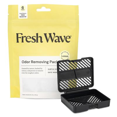Fresh Wave Lemon Odor Eliminating & Deodorizing Packs | Bag of 6 & Fresh Pod Case | Safer Odor Relief for Small Spaces | Natural Plant-Based Odor Eliminator | Odor Absorbers for Home
