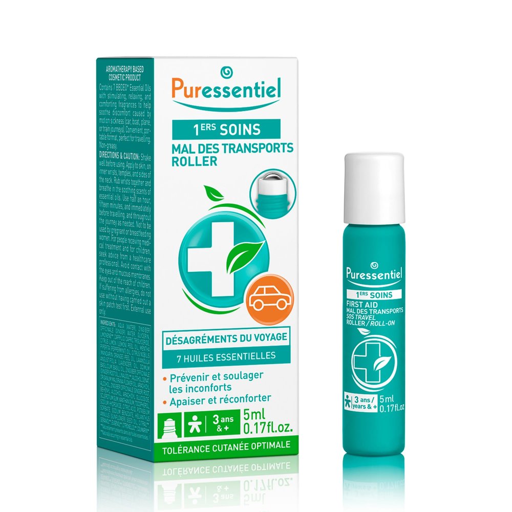 Puressentiel SOS Travel Sickness Roller - Essential Oils Roll-On for Motion Sickness - Calming Agents Suitable for Children - No Synthetics - 0.17 oz