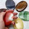 African Jade & Pyrite Palm Stone ~70x50mm view 4