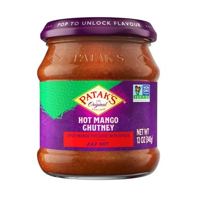Pataks Hot Mango Chutney - Sweet & Spicy Mango Chutney with Paprika & Red Chile - Vegan & Gluten-Free - Perfect for Meats, Cheese Platters & Veggie Dips - 12 oz (Pack of 1)